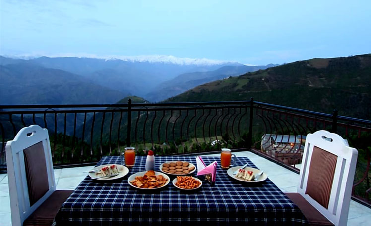 Terrace seating with valley views